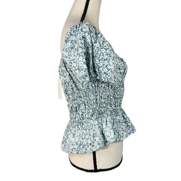 Sim & Sam Large Ditsy Peasant Top Floral Off-Shoulder Puff Sleeves Stretch Multi - Picture 4 of 10